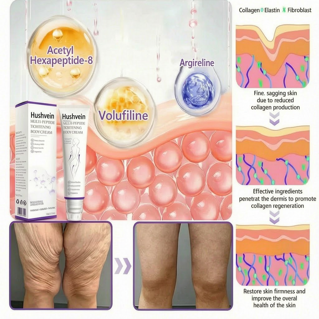 Hushvein® Multi-Peptide Massaging Body Roller Cream- Anti-aging, Hydrating, Skin Firming & Lifting, Skin Repair, Even Tone, Acne and Dark Spot Treatment, Wart and Mole Removal, and Psoriasis Relief.