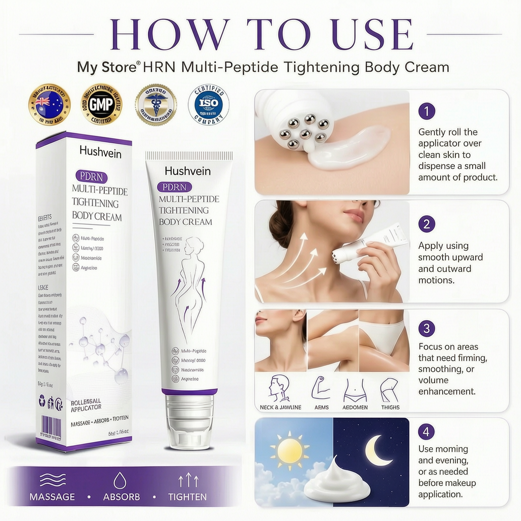 Hushvein® Multi-Peptide Massaging Body Roller Cream- Anti-aging, Hydrating, Skin Firming & Lifting, Skin Repair, Even Tone, Acne and Dark Spot Treatment, Wart and Mole Removal, and Psoriasis Relief.