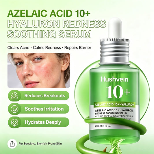 Hushvein 10% Azelaic Acid & Hyaluronic Acid Soothing & Redness-Relief Serum 30ml (1.01 fl.oz.) | Specially formulated for acne-prone and oily skin—soothes, reduces redness; suitable for sensitive and acne-prone skin