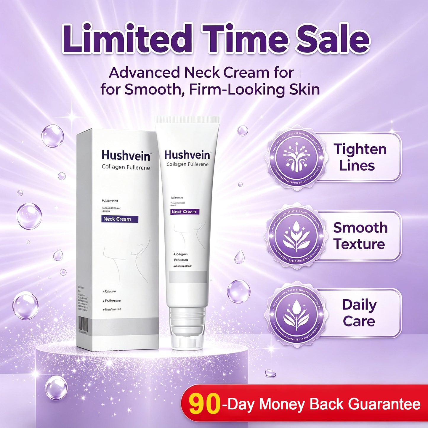 Hushvein Roller Massage Neck Cream Collagen & Hyaluronic Acid | Firms Neck, Reduces Wrinkles
