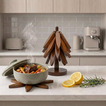 Wooden Heat-Resistant Trivet (Tree-Shaped Set) – Foldable Wooden Kitchen Trivet for Hot Dishes, Pots, Bowls, Teapots, and Hot Pots