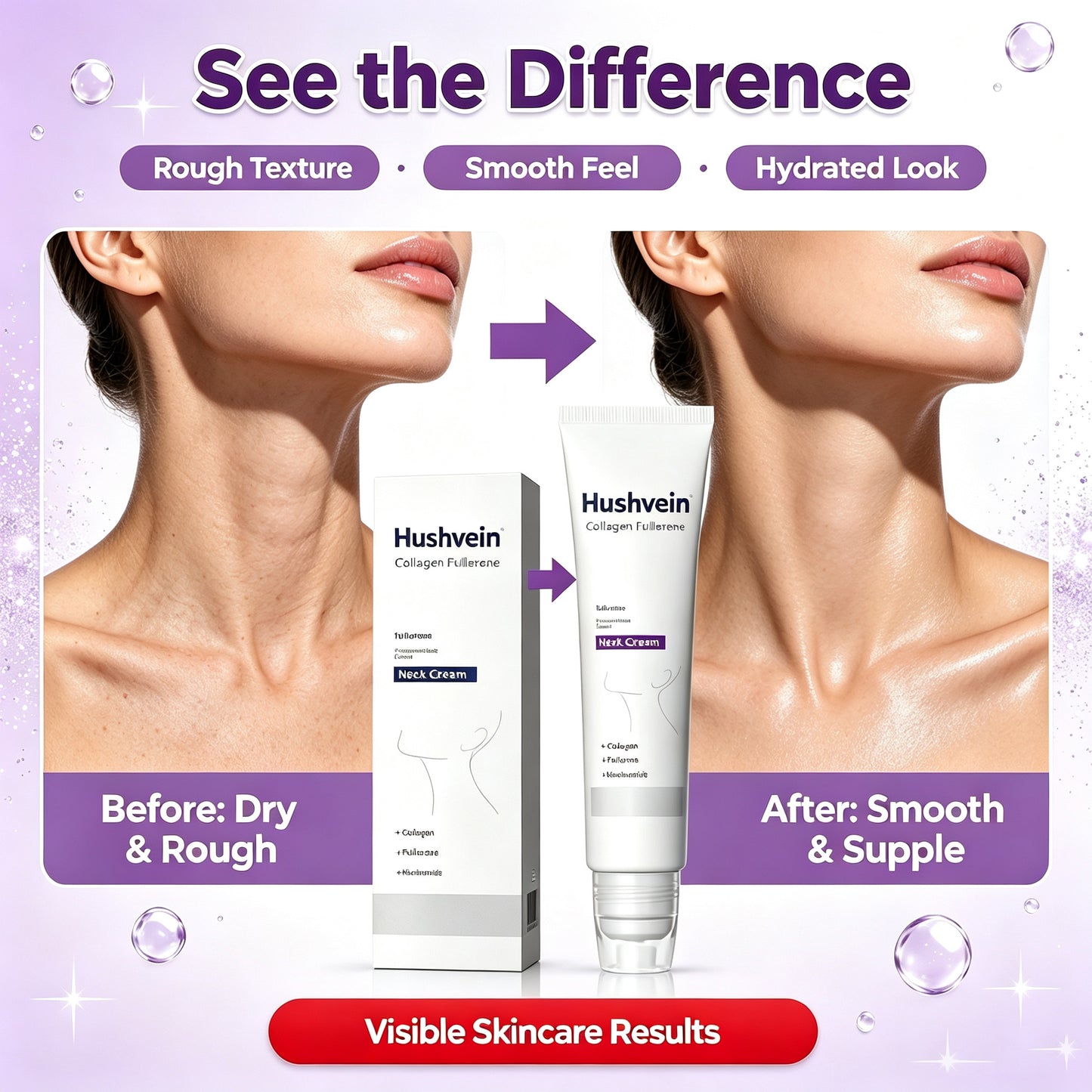 Hushvein Roller Massage Neck Cream Collagen & Hyaluronic Acid | Firms Neck, Reduces Wrinkles