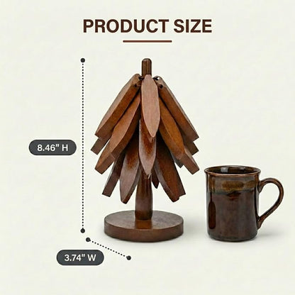 Wooden Heat-Resistant Trivet (Tree-Shaped Set) – Foldable Wooden Kitchen Trivet for Hot Dishes, Pots, Bowls, Teapots, and Hot Pots