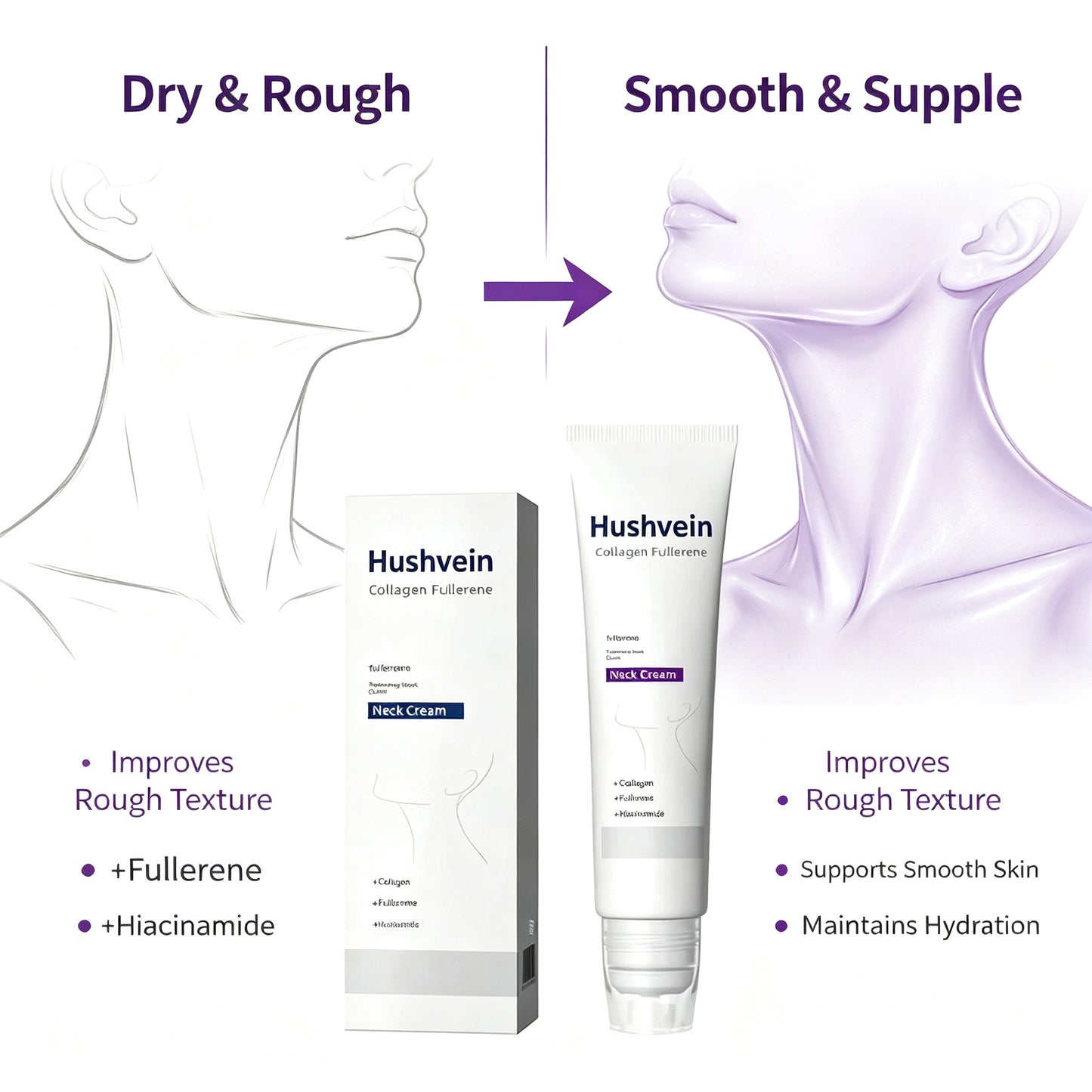 Hushvein Roller Massage Neck Cream Collagen & Hyaluronic Acid | Firms Neck, Reduces Wrinkles