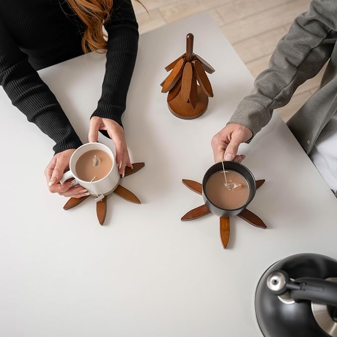 Wooden Heat-Resistant Trivet (Tree-Shaped Set) – Foldable Wooden Kitchen Trivet for Hot Dishes, Pots, Bowls, Teapots, and Hot Pots