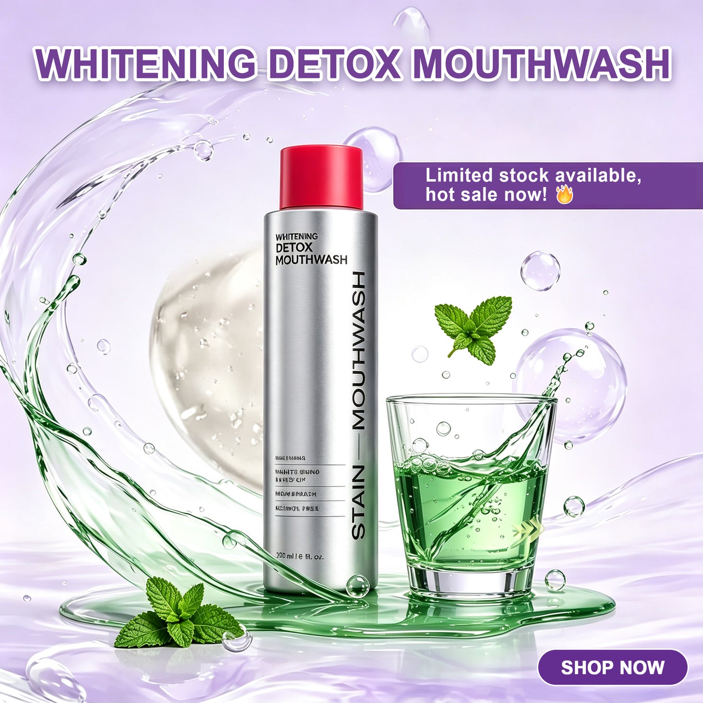 Hushvein Bright White Mouthwash——FDA-approved，Gentle whitening & revealing your brighter smile.