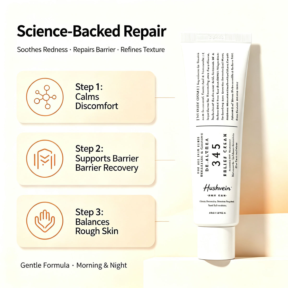 Hushvein 345 Relief Cream, 1.69 Fl Oz (Ver.2 - Pack of 1) | PDRN, Hyaluronic Acid for Instant Hydration, Blemish, Post-Acne Vegan Face Moisturizer with Centella, Non-comedogenic
