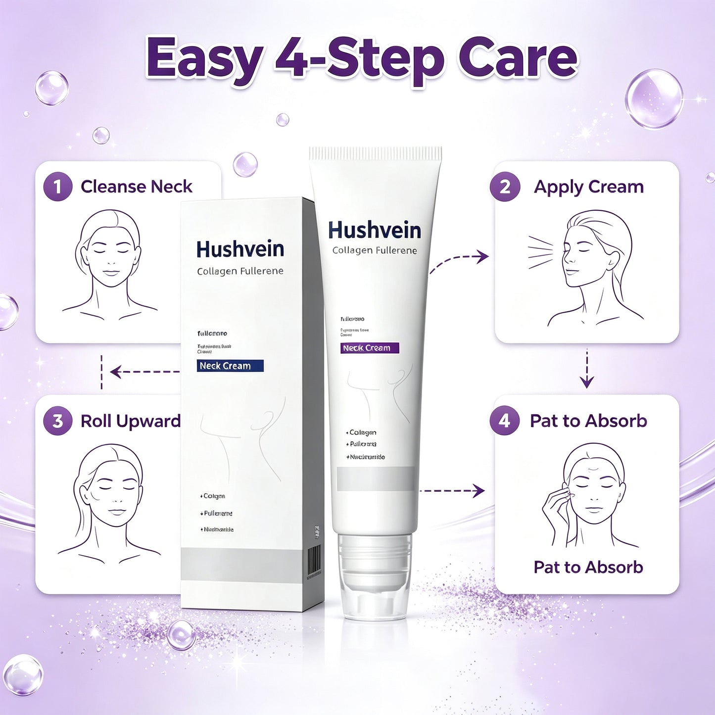 Hushvein Roller Massage Neck Cream Collagen & Hyaluronic Acid | Firms Neck, Reduces Wrinkles