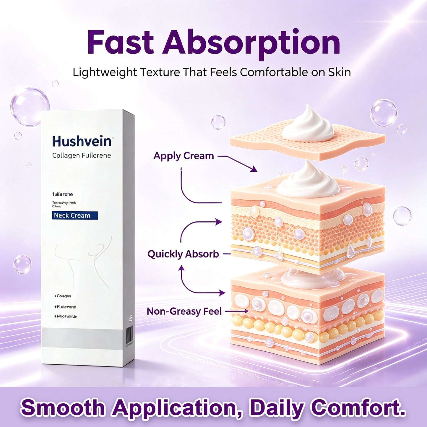 Hushvein Roller Massage Neck Cream Collagen & Hyaluronic Acid | Firms Neck, Reduces Wrinkles