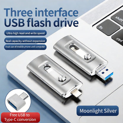 3-in-1 Phone & Computer Flash Drive 1TB, USB 3.0 Memory Stick for iPhone、iPad、Android、PC - High Speed Data Transfer