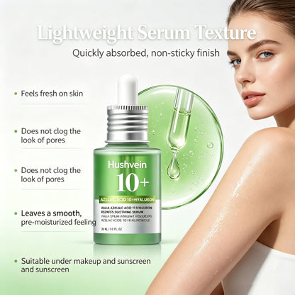 Hushvein 10% Azelaic Acid & Hyaluronic Acid Soothing & Redness-Relief Serum 30ml (1.01 fl.oz.) | Specially formulated for acne-prone and oily skin—soothes, reduces redness; suitable for sensitive and acne-prone skin