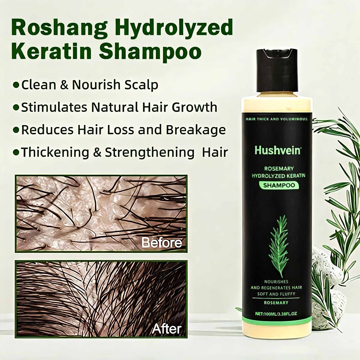 Hushvein Rosemary Shampoo for Men & Women – Clinically Proven to Reduce Thinning & Boost Growth