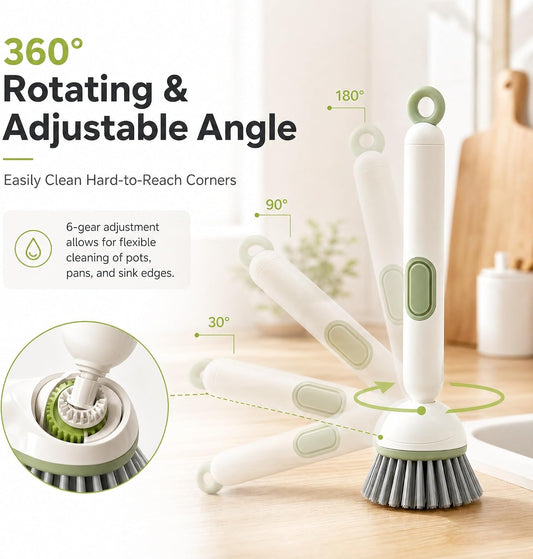 360° Rotating Dish Brush with Soap Dispenser – Non-Slip Long-Handle Kitchen Cleaning Brush