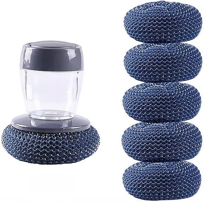 Soap Dispense Palm Scrub dishwashing Kitchen Scrubber Press Automatic Liquid wash Pot ，Small Dish Brush(PET)