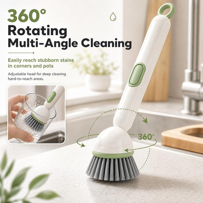 360° Rotating Dish Brush with Soap Dispenser – Non-Slip Long-Handle Kitchen Cleaning Brush