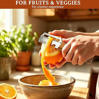 2 Pcs Multi-Functional Vegetable Peeler, Stainless Steel Thickened Fruit Peeler Knife with Wooden Handle & Bottle Opener, 2-in-1/3-in-1 Kitchen Tool for Home Cooking