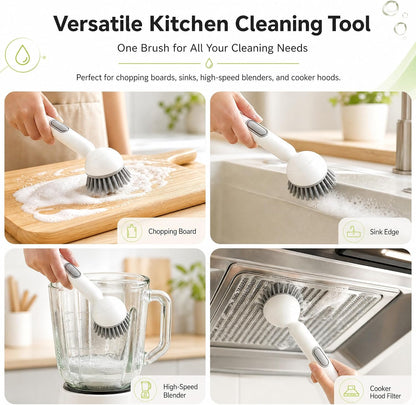 360° Rotating Dish Brush with Soap Dispenser – Non-Slip Long-Handle Kitchen Cleaning Brush