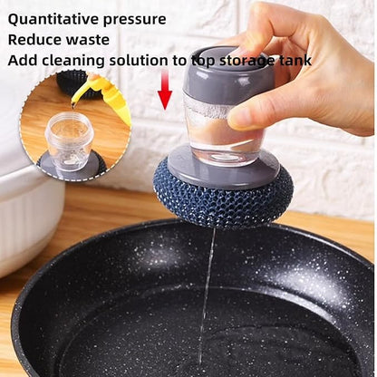 Soap Dispense Palm Scrub dishwashing Kitchen Scrubber Press Automatic Liquid wash Pot ，Small Dish Brush(PET)