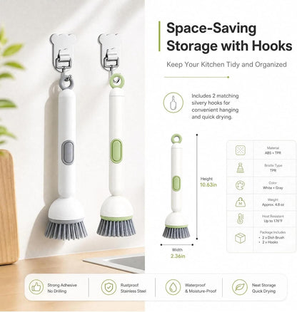 360° Rotating Dish Brush with Soap Dispenser – Non-Slip Long-Handle Kitchen Cleaning Brush