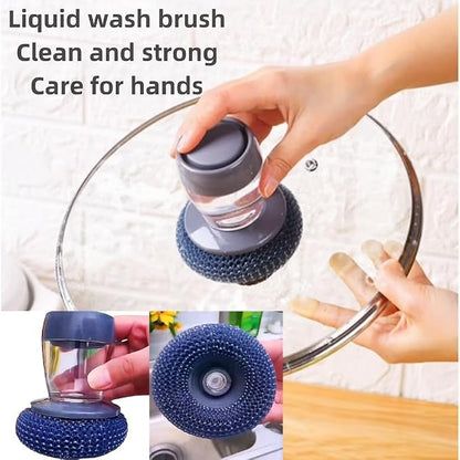 Soap Dispense Palm Scrub dishwashing Kitchen Scrubber Press Automatic Liquid wash Pot ，Small Dish Brush(PET)