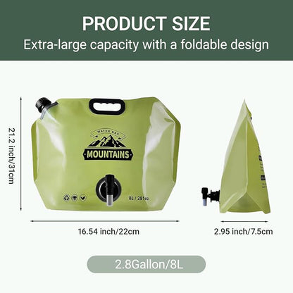 Collapsible Water Container 8L/2.1 Gallon Camping Water Jug with Adjustable Faucet, Leakproof BPA Free Food Grade Water Bag for Camping Backpack Hiking Emergency Prep