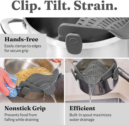 Silicone Clip-On Strainer – Pasta Strainer for Various Pots – Heat-Resistant Colander for Vegetables and Noodles