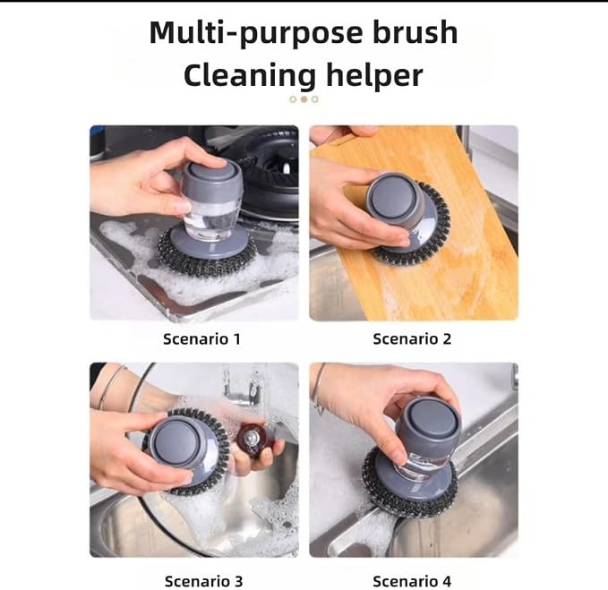 Soap Dispense Palm Scrub dishwashing Kitchen Scrubber Press Automatic Liquid wash Pot ，Small Dish Brush(PET)