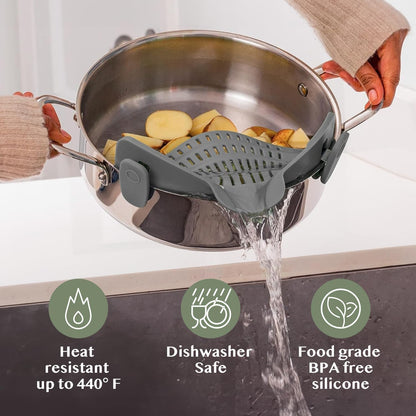 Silicone Clip-On Strainer – Pasta Strainer for Various Pots – Heat-Resistant Colander for Vegetables and Noodles