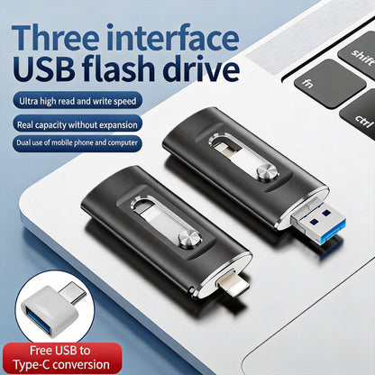 3-in-1 Phone & Computer Flash Drive 1TB, USB 3.0 Memory Stick for iPhone、iPad、Android、PC - High Speed Data Transfer