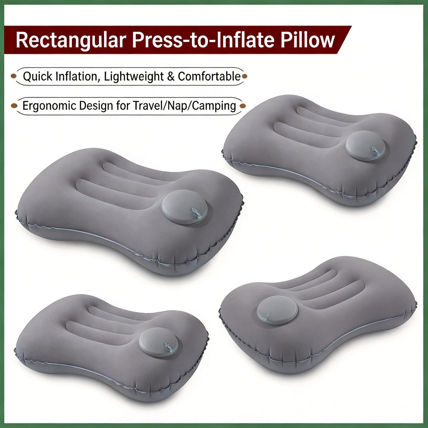 Inflatable Camping Pillow, Ultralight Travel Air Pillows for Camping (Grey)